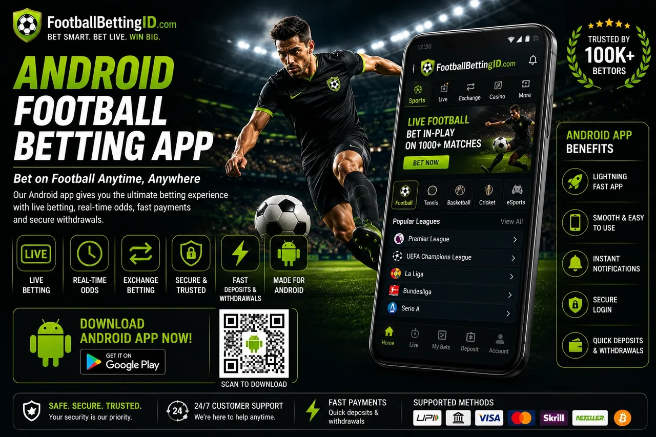 Android football betting app showing live football odds, Premier League and Champions League markets on Google Play