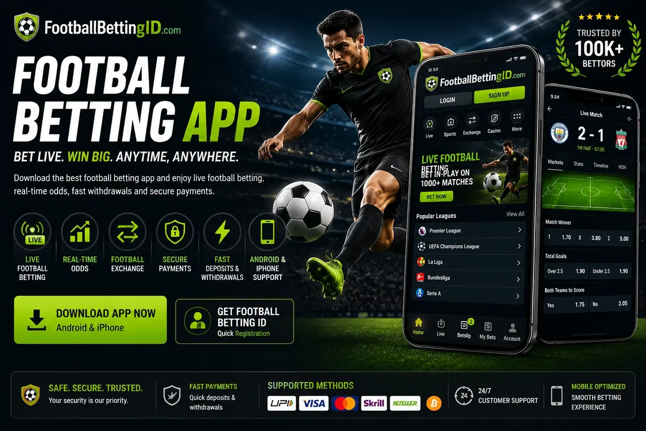 Football betting app hero — Bet live, win big anytime, anywhere on Android and iPhone with real-time football odds