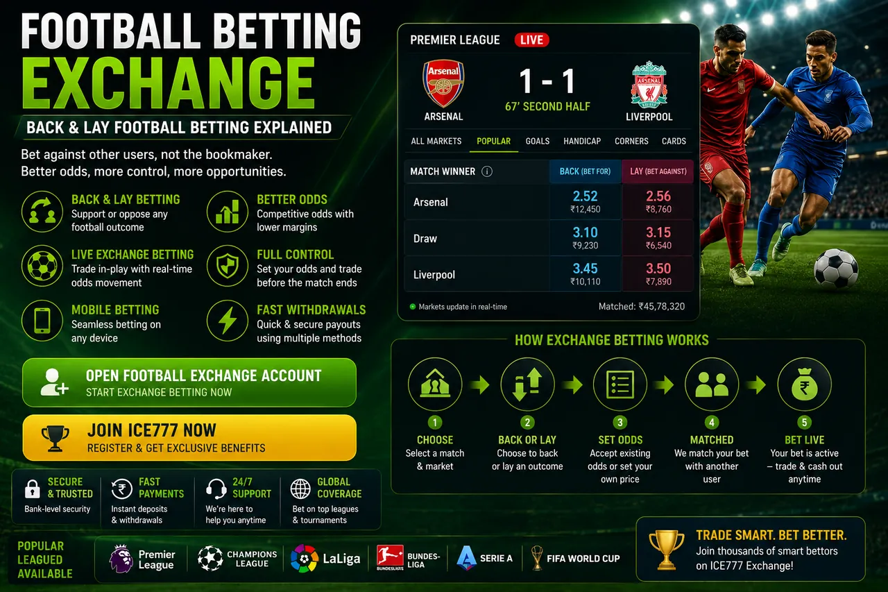 Football betting exchange dashboard showing back and lay odds for Arsenal vs Liverpool with match winner market